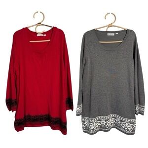 Kim Rogers Curvy Women Crewneck Sweater Tunic Bundle Size XXL Red Grey
